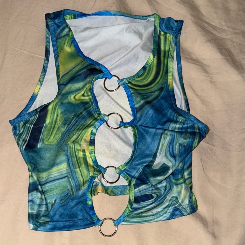 Patterned Crop Top with Ring Details